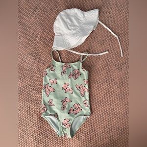 Toddler Girl Swimsuit and Summer Hat 2T